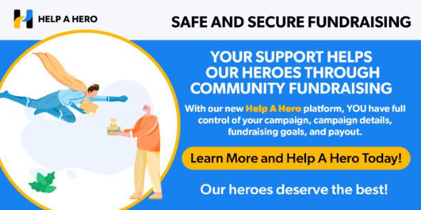 An advertisement for the Help a Hero fundraising website.